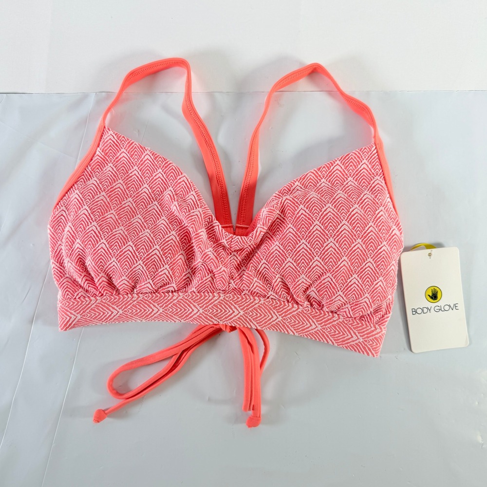 Body Glove Women Sunset Chevron Drew Triangle Bikini Swim Top Orange‎ Coral Sz D